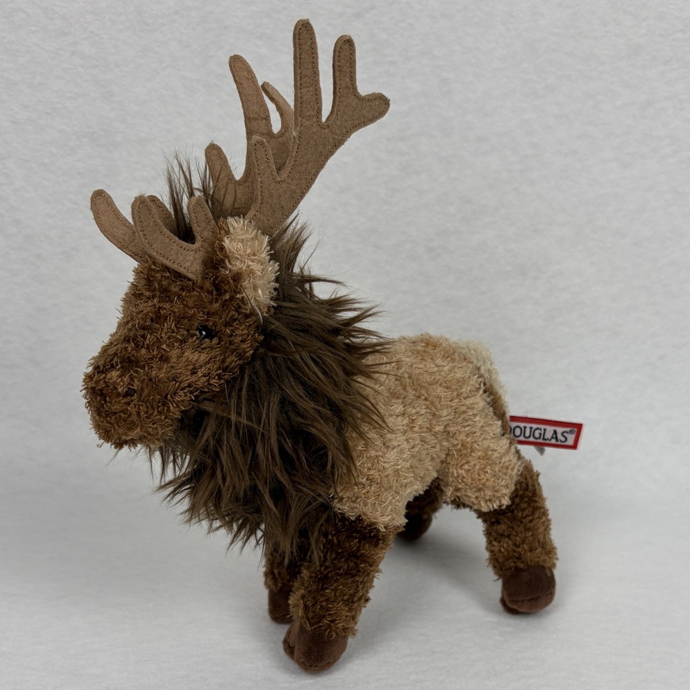 Douglas Cuddle Toys Elk Plush Stuffed Animal Brown Tan Shaggy Mane Antlers Toy